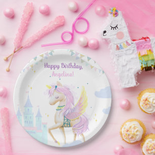 Birthday Paper Plates with an adorable unicorn.