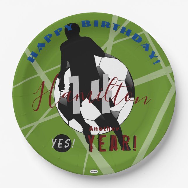 Birthday Paper Plates with Soccer Theme HAMbyWG (Front)