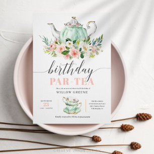 Birthday Par-tea Tea Party Girl Birthday Party Invitation