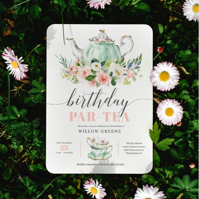 Birthday Par-tea Tea Party Girl Birthday Party Invitation (Creator Uploaded)