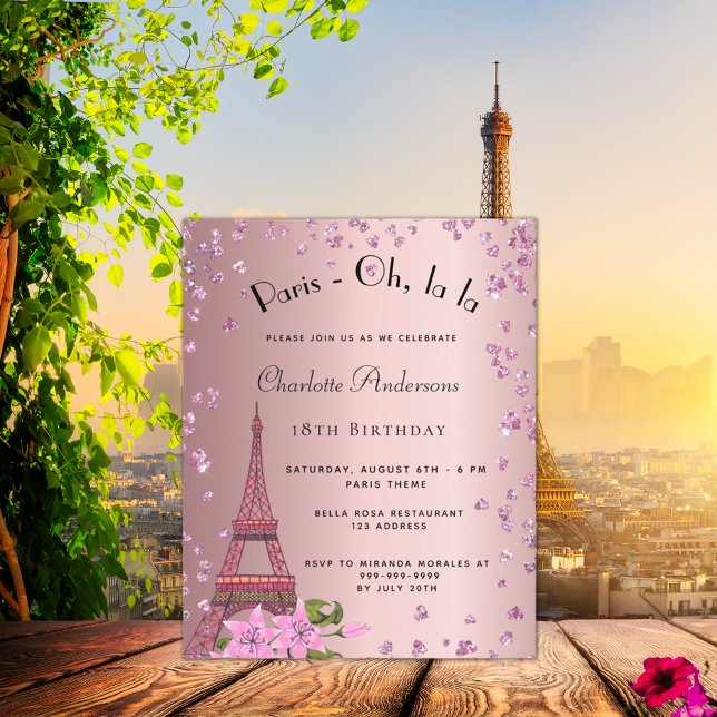 Birthday Paris blush pink Eiffel budget invitation Flyer (Creator Uploaded)