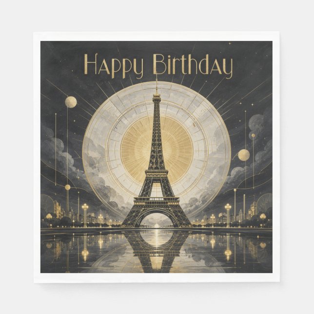 Birthday Paris Eiffel Tower Gold Deco Napkin (Front)