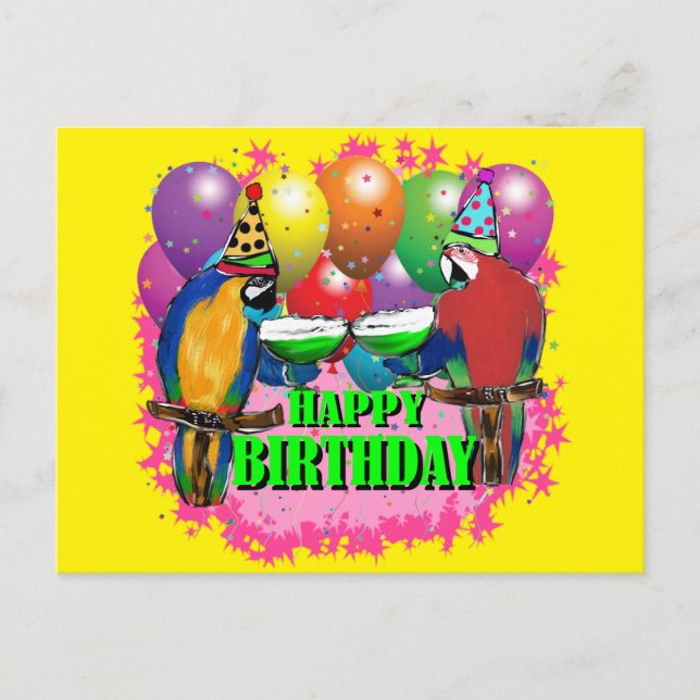 BIRTHDAY PARROTS POSTCARD (Front)