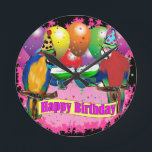 BIRTHDAY PARROTS ROUND CLOCK<br><div class="desc">CUTE BIRTHDAY PARROT PRODUCTS</div>