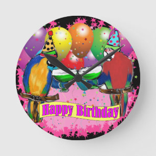 BIRTHDAY PARROTS ROUND CLOCK