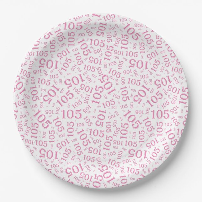 Birthday Party 105th Pink/White Random Pattern Paper Plate (Front)
