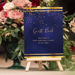 Birthday Party 50 dark blue gold guest book