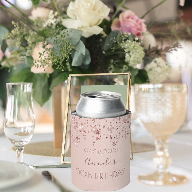 Birthday party 50 rose gold shiny stars glittery can cooler (Creator Uploaded)