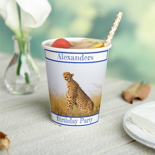 Birthday Party accessory Cheetah personalised Paper Cups (Insitu)