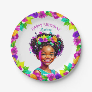 Birthday Party African-American Girl Personalised Paper Plate