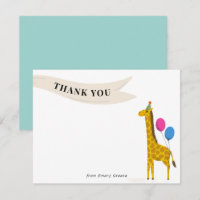 Birthday Party Animal Giraffe Thank You Note