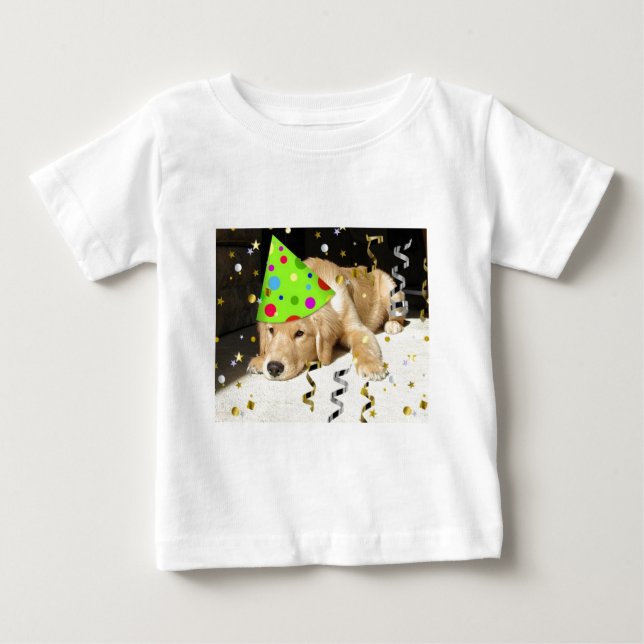 Birthday Party Animal Golden Retriever Baby T-Shirt (Front)