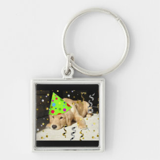 Birthday Party Animal Golden Retriever Key Ring