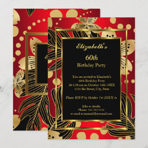 Birthday Party any age Gold Red Floral Invitation