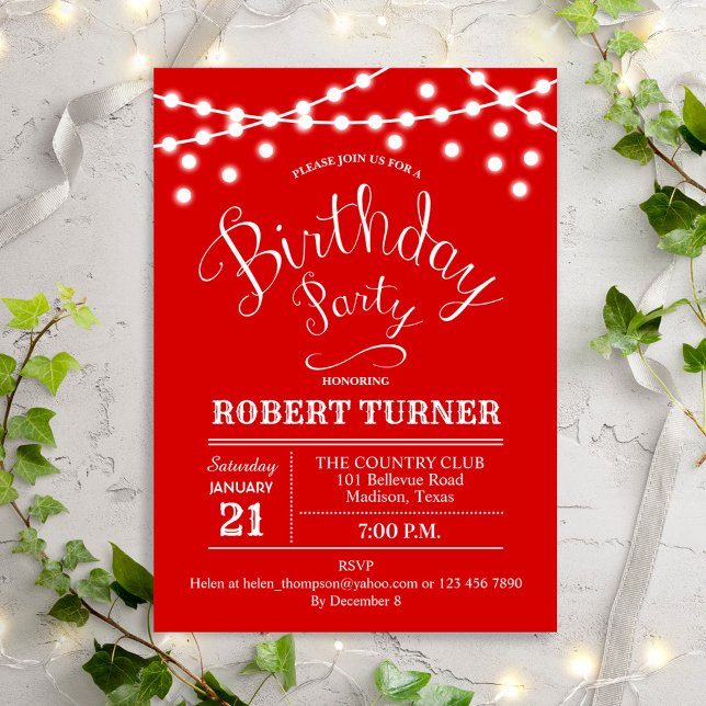 Birthday Party - Any Age Red White  Invitation (Creator Uploaded)
