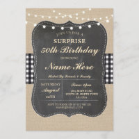 Birthday Party Any Age Rustic Burlap Black White