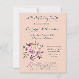 Birthday Party Any Age Watercolor Flowers Invitation