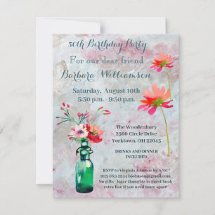Birthday Party Any Age Watercolor Flowers Invitation