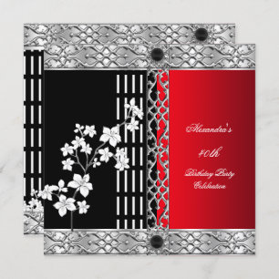 Birthday Party Asian Red Black Cherry Blossoms Invitation