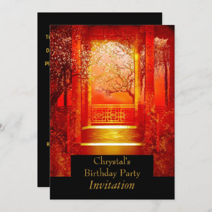 Birthday Party Asian Scene Red gold Invitation