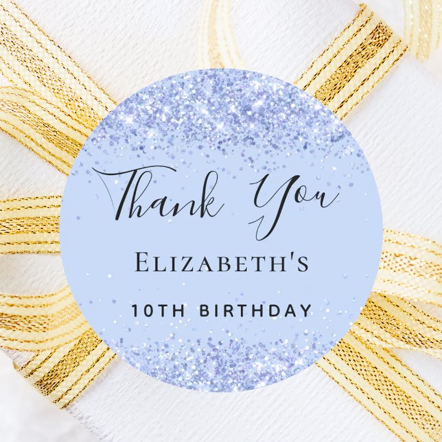 Birthday party baby blue glitter dust Thank You Classic Round Sticker (Creator Uploaded)