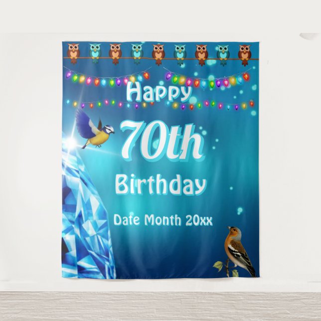 Birthday Party backdrop | Diamond Glitter & Birds  Tapestry (Front)