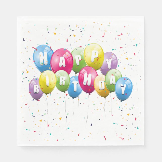 Birthday Party Balloons and Confetti Napkin (Front)