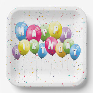 Birthday Party Balloons and Confetti Paper Plate