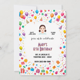 Birthday Party Balloons and Gifts Personalised Invitation