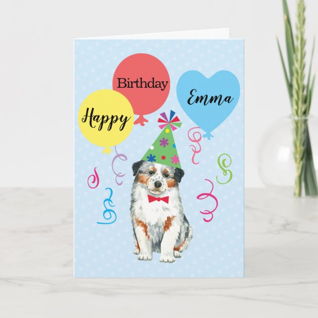 Birthday Party Balloons Australian Shepherd Card (Front)