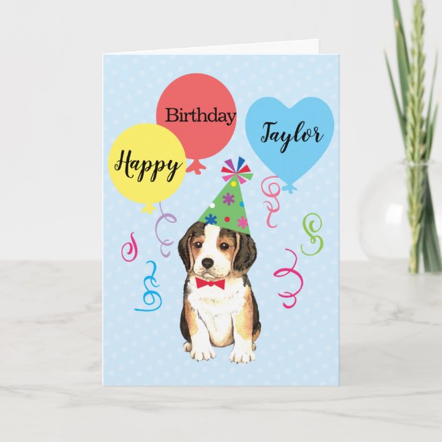 Birthday Party Balloons Beagle Card (Front)