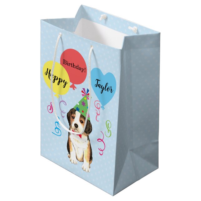Birthday Party Balloons Beagle Medium Gift Bag (Front Angled)