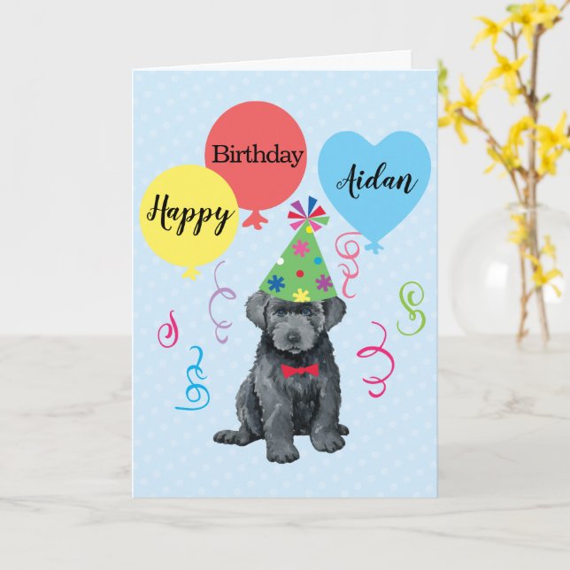 Birthday Party Balloons Bouvier des Flandres Card (Yellow Flower)