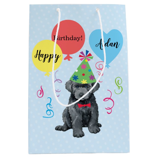 Birthday Party Balloons Bouvier des Flandres Medium Gift Bag (Front)