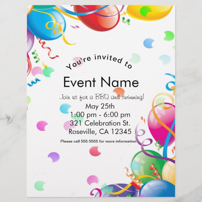 Birthday Party Balloons Confetti Event Flyer (Front)
