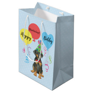 Birthday Party Balloons Doberman Medium Gift Bag