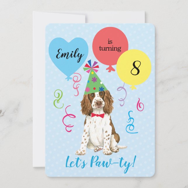 Birthday Party Balloons English Springer Spaniel Invitation (Front)