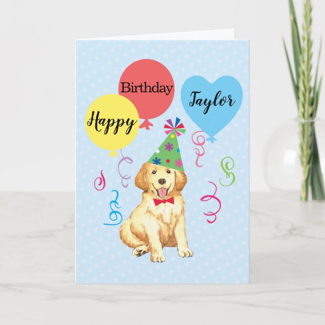 Birthday Party Balloons Golden Retriever Card (Front)