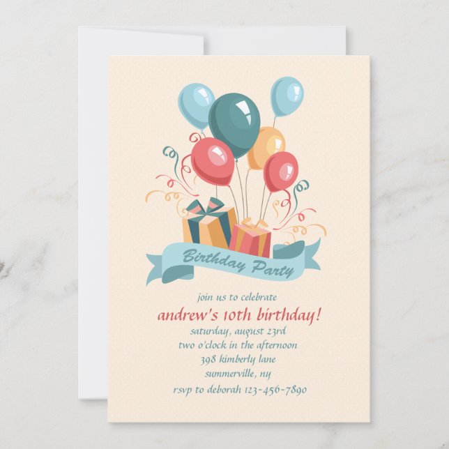 Birthday Party Balloons Invitation (Front)