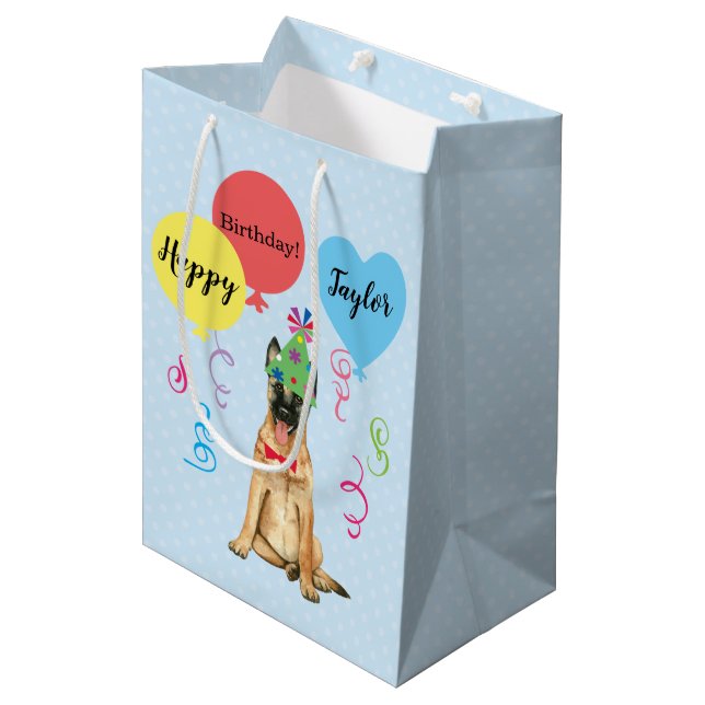 Birthday Party Balloons Malinois Medium Gift Bag (Front Angled)