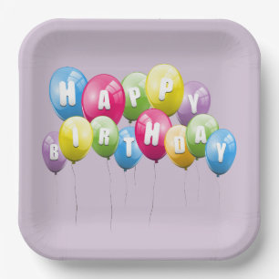 Birthday Party Balloons On Purple Paper Plate