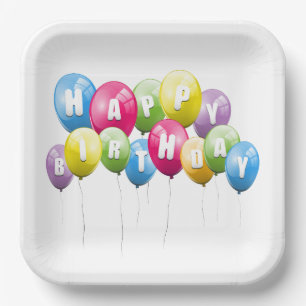 Birthday Party Balloons On White Paper Plate