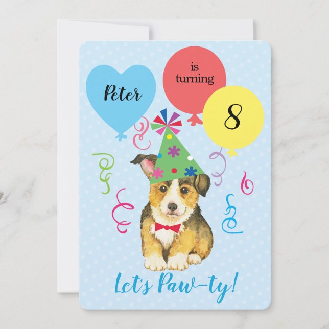 Birthday Party Balloons Pembroke Welsh Corgi Invitation (Front)