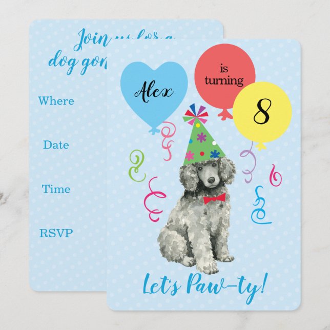 Birthday Party Balloons Poodle Invitation (Front/Back)