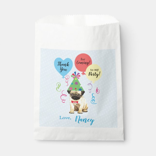 Birthday Party Balloons Pug Favour Bag (Front)