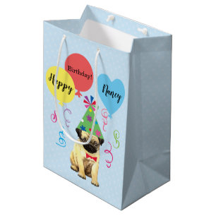 Birthday Party Balloons Pug Medium Gift Bag