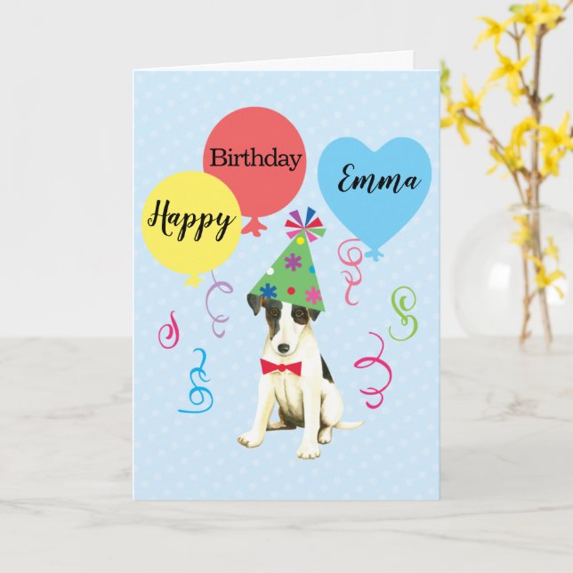 Birthday Party Balloons Smooth Fox Terrier Card (Yellow Flower)