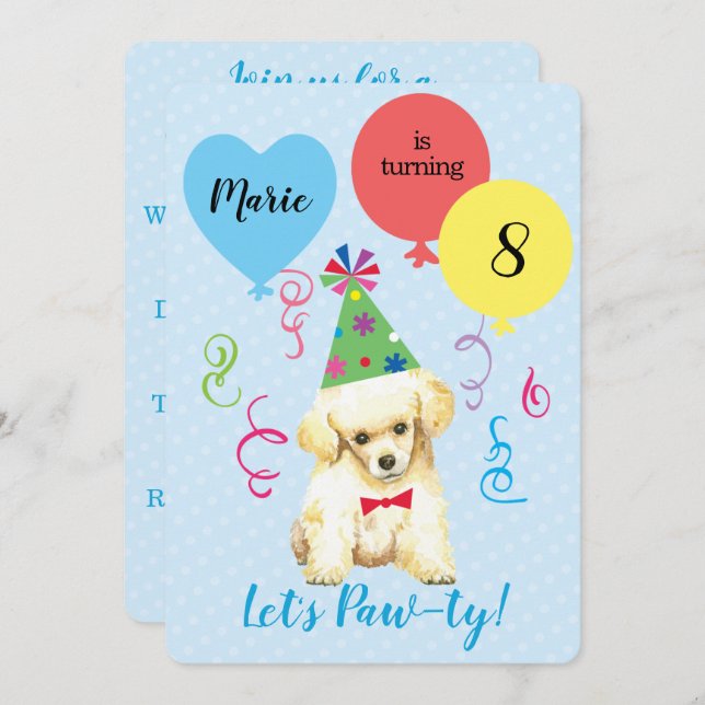 Birthday Party Balloons Toy Poodle Invitation (Front/Back)