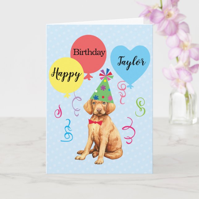 Birthday Party Balloons Vizsla Card (Orchid)