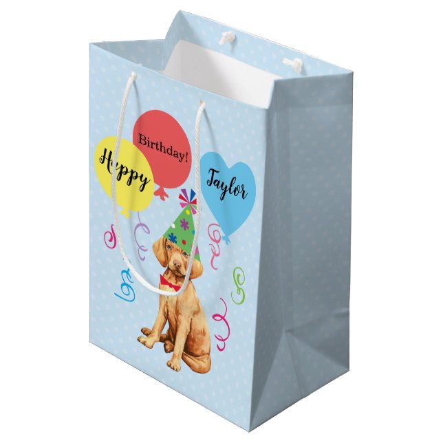 Birthday Party Balloons Vizsla Gift Bag (Front Angled)